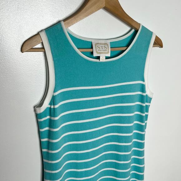Sail To Sable Women Sleeveless Knit Shift Dress S Teal Stripe Coastal Nautical - Picture 3 of 8